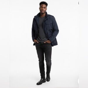 H&M Mens Navy Cotton Military Field Mechanic Jacket Hooded medium